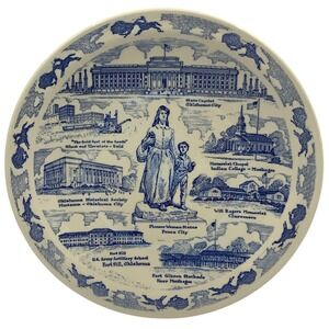 Vintage Vernon Kilns Oklahoma Heart of the Great Southwest Ceramic Blue 10.5in